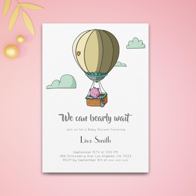 We Can Bearly Wait Girl Pink Baby Shower Invitation (Creator Uploaded)