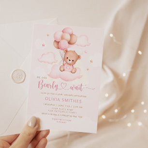 We Can Bearly Wait Girl Teddy Bear Baby Shower  Invitation
