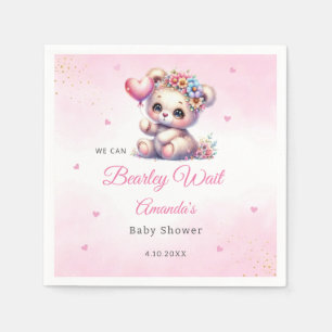 We Can Bearly Wait Girl Teddy Bear Baby Shower Napkins
