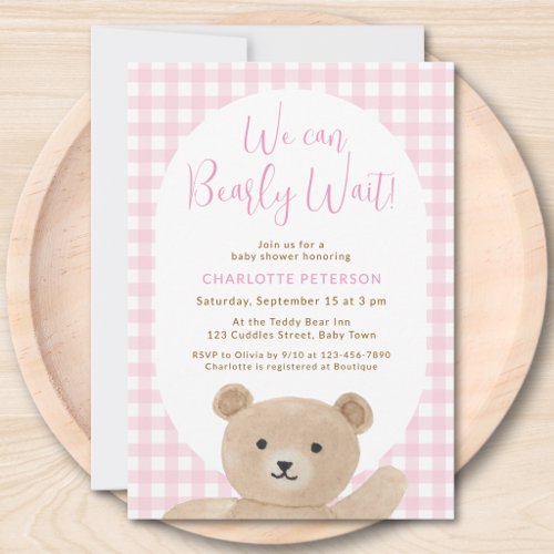 We Can Bearly Wait Girl's Baby Shower Invitation