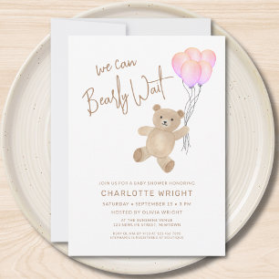 We Can Bearly Wait Girl's Baby Shower Invitation