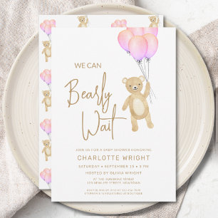 We Can Bearly Wait Girl's Baby Shower Invitation