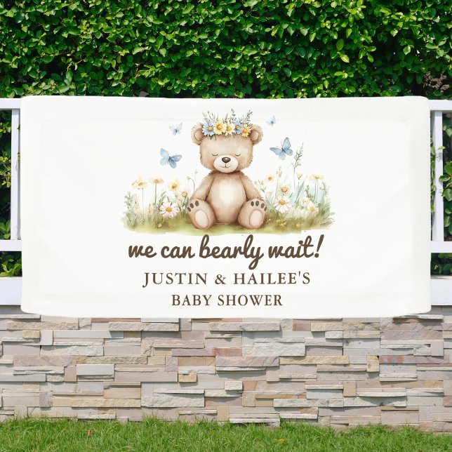We Can Bearly Wait Girly Wildflower Baby Shower Banner (Creator Uploaded)
