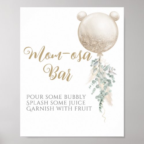 We can bearly wait Gold Balloon Baby Shower bar Poster