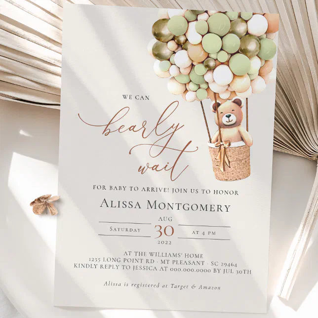 We Can Bearly Wait! Green Baby Shower Invitation | Zazzle