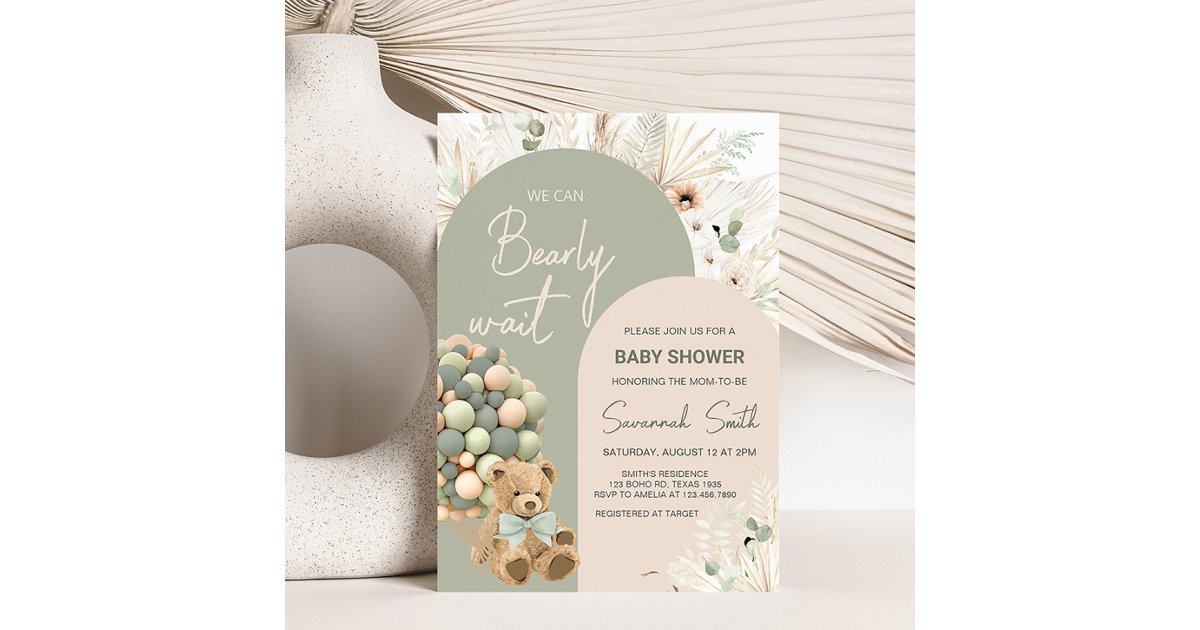 We Can Bearly Wait Green Baby Shower Invitation | Zazzle