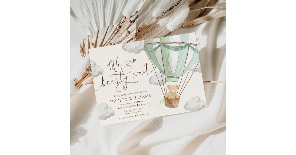 We Can Bearly Wait Green Baby Shower Invitation | Zazzle