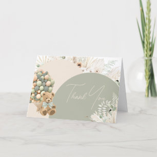 We Can Bearly Wait Green Baby Shower Letterpress Thank You Card