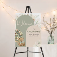 We Can Bearly Wait Green Baby Shower Welcome Sign