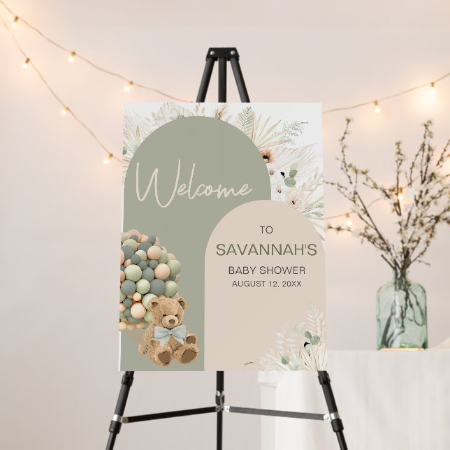We Can Bearly Wait Green Baby Shower Welcome Sign (In Situ (Stand))