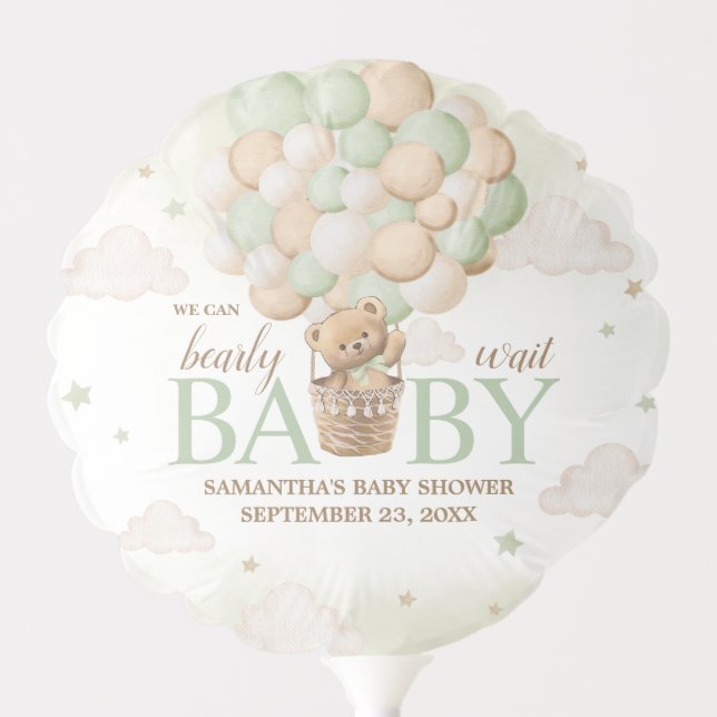 We Can Bearly Wait Green Bear Baby Shower Balloon (Front)