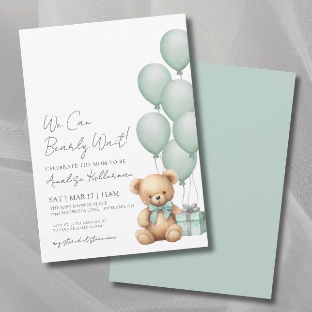 We Can Bearly Wait Green Bear Baby Shower Invitation (We Can Bearly Wait Green Bear Baby Shower Invitation)