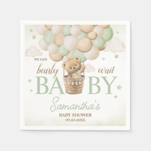 We Can Bearly Wait Green Bear Baby Shower Napkins