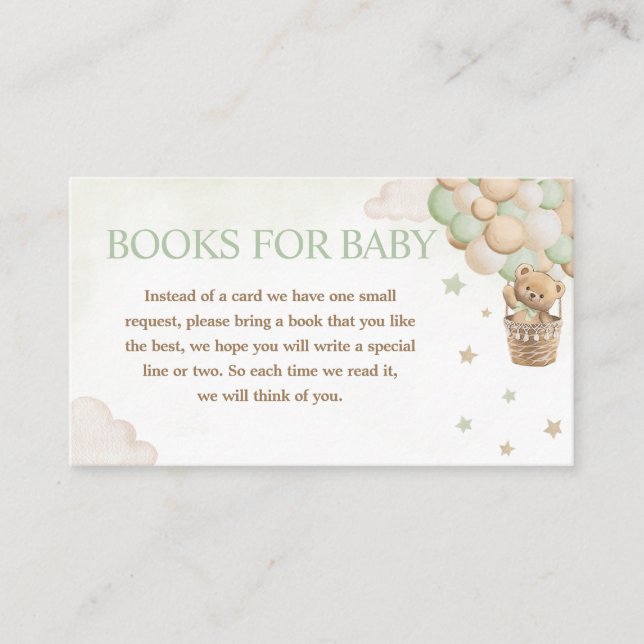 We Can Bearly Wait Green Bear Books for Baby Enclosure Card (Front)