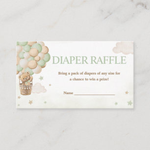 We Can Bearly Wait Green Bear Diaper Raffle Enclosure Card