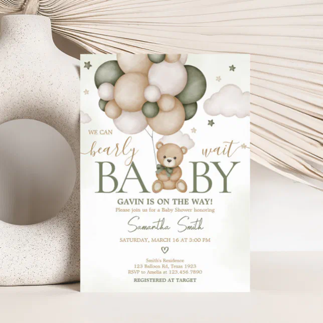 We Can Bearly Wait Green Boho Baby Shower Invitation | Zazzle