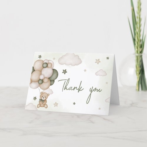We Can Bearly Wait Green Boho Baby Shower Thank You Card