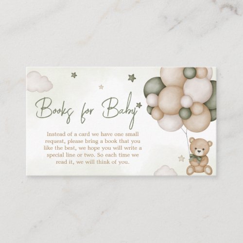 We Can Bearly Wait Green Boho Books for Baby Enclosure Card