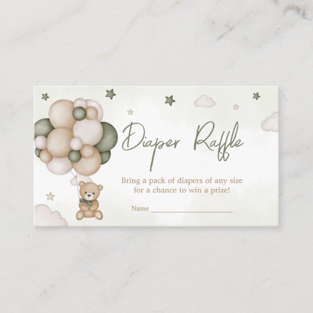We Can Bearly Wait Green Boho Diaper Raffle Enclosure Card (Front)