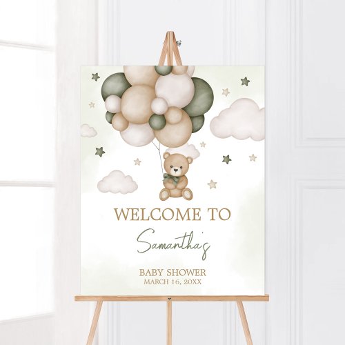 We Can Bearly Wait Green Boho Welcome Poster