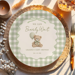 We Can Bearly Wait Green Teddy Bear Baby Shower Paper Plates