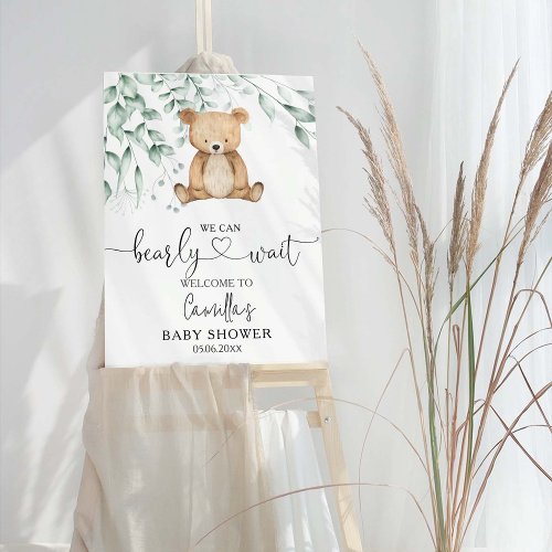 We Can Bearly Wait Greenery Bear Baby Shower Foam Board