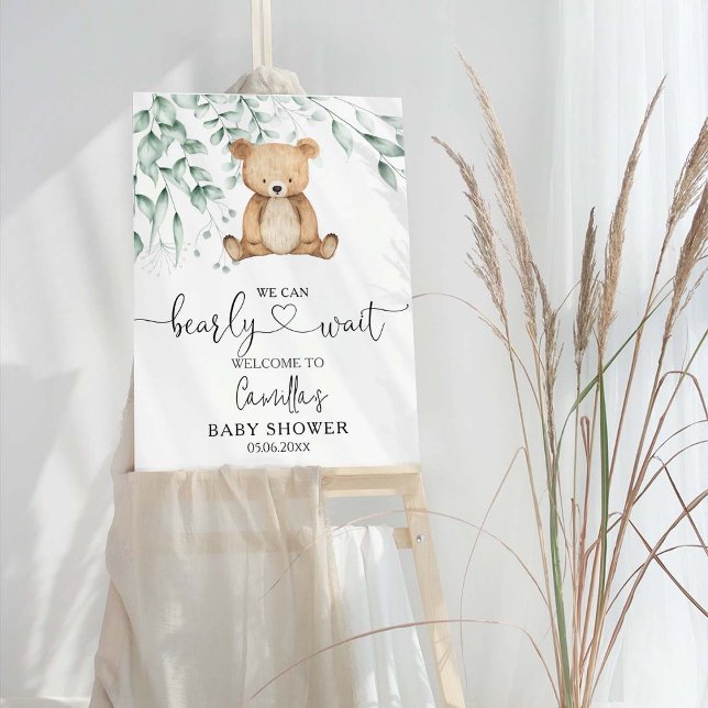 We Can Bearly Wait Greenery Bear Baby Shower Foam Board (Creator Uploaded)