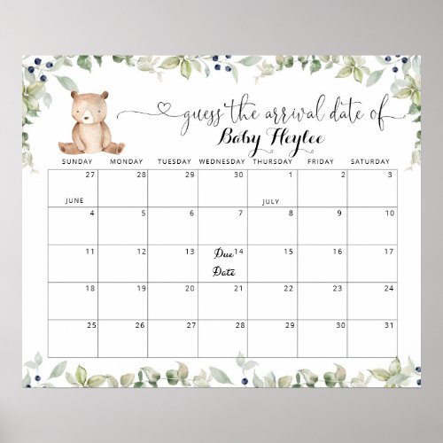 We can bearly wait Guess the due Date calendar Poster