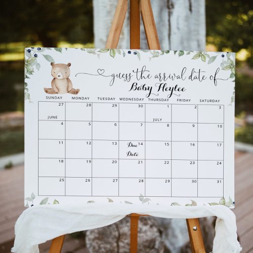 We can bearly wait Guess the due Date calendar Poster