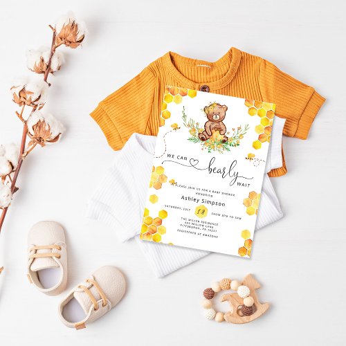 We can bearly wait honey bear baby shower invitation