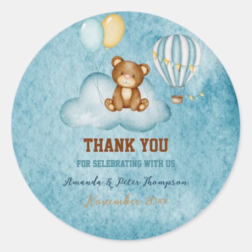 We Can Bearly Wait Hot Air Balloon Baby Shower Classic Round Sticker