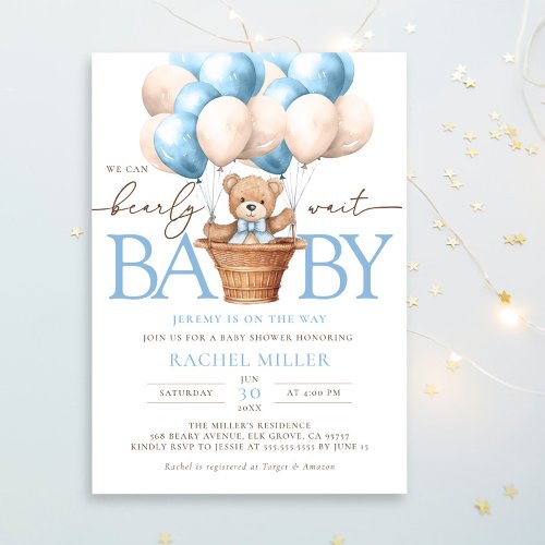 We Can Bearly Wait Hot Air Balloon Baby Shower Invitation