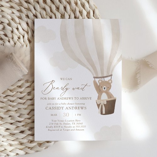 We Can Bearly Wait Hot Air Balloon Baby Shower Invitation
