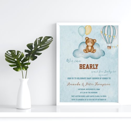 We Can Bearly Wait Hot Air Balloon Baby Shower Invitation