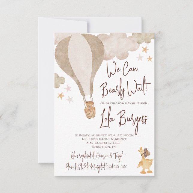 We can bearly Wait! Hot Air Balloon Baby Shower Invitation (Front)