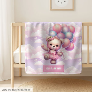 We Can Bearly Wait Hot Air Balloon Teddy Bear Gift Baby Blanket