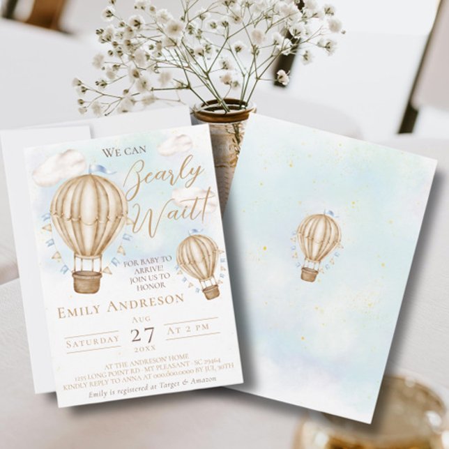 We can Bearly Wait! Hot Air Balloons Baby Shower Invitation (Creator Uploaded)