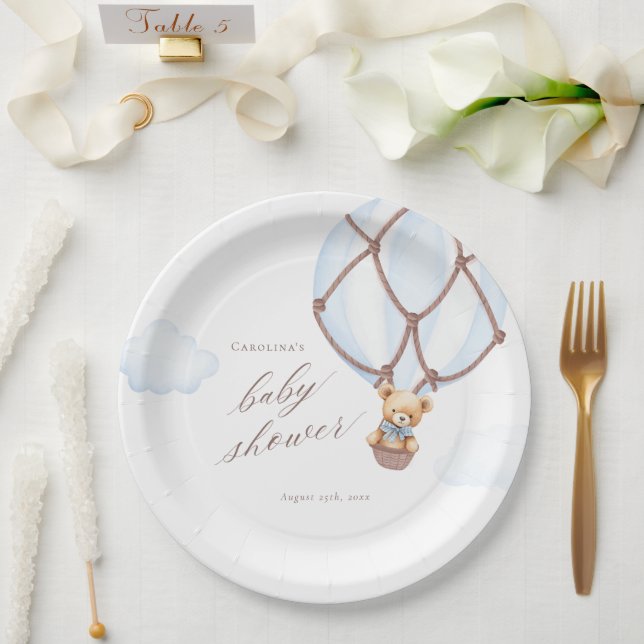 We Can Bearly Wait! Hot Air Baloon Baby Shower Paper Plates (Wedding)
