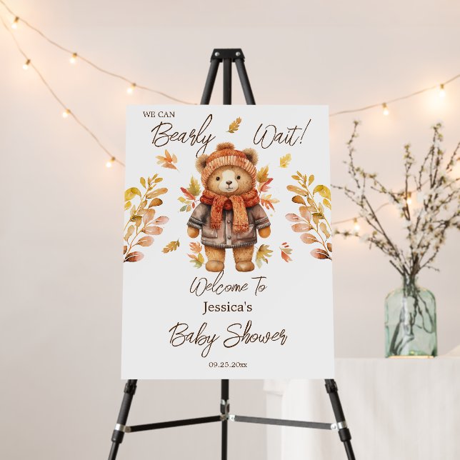 We Can Bearly Wait Leaves Baby Shower  Foam Board (In Situ (Stand))