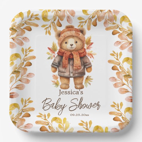We Can Bearly Wait Leaves Baby Shower  Paper Plates