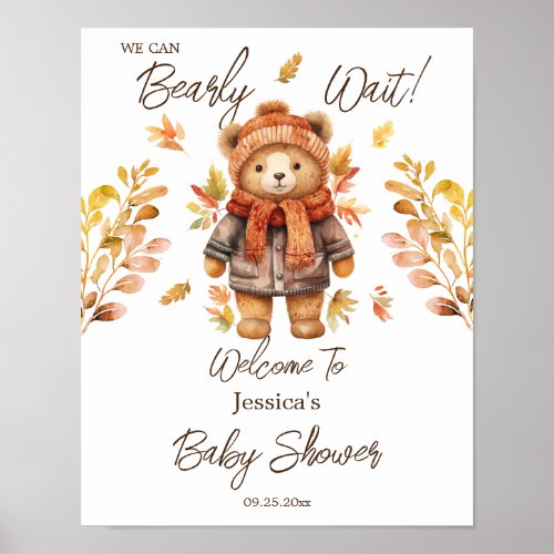 We Can Bearly Wait Leaves Baby Shower  Poster