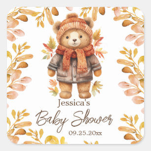 We Can Bearly Wait Leaves Baby Shower Square Sticker