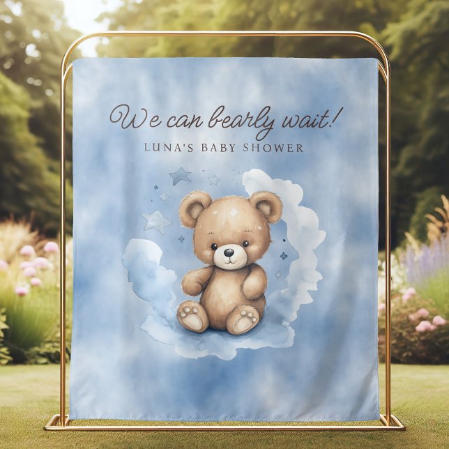 We Can Bearly Wait Light Blue Baby Shower Backdrop (Creator Uploaded)
