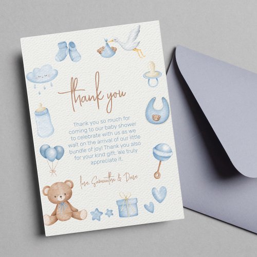 We Can Bearly Wait Light Blue Boy Baby Shower Thank You Card