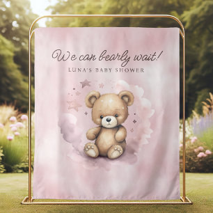 We Can Bearly Wait Light Pink Baby Shower Backdrop