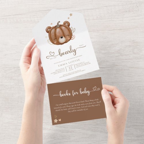 We Can Bearly Wait Little Pumpkin Baby Shower  All In One Invitation