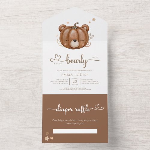 We Can Bearly Wait Little Pumpkin Baby Shower All In One Invitation