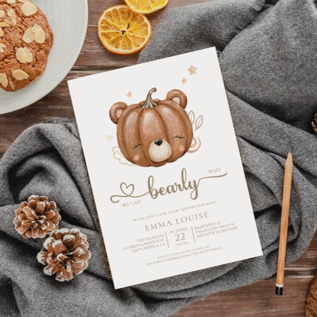 We Can Bearly Wait Little Pumpkin Baby Shower Invitation (Creator Uploaded)