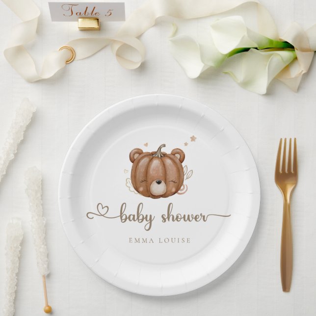 We Can Bearly Wait Little Pumpkin Bear Paper Plates (Wedding)