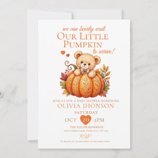 We Can Bearly Wait Little Pumpkin Fall Baby Shower Invitation